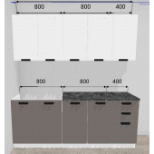 Кухня Призма 2,0 МДФ (Белый супермат/Асфальт супермат/Столешница Кастилло)