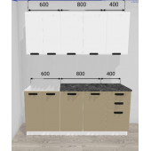 Кухня Призма 1,8 МДФ (Белый супермат/Мокко супермат/Столешница Кастилло)