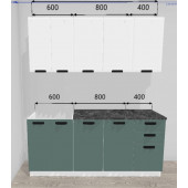 Кухня Призма 1,8 МДФ (Белый супермат/Бриз супермат/Столешница Кастилло)