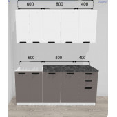 Кухня Призма 1,8 МДФ (Белый супермат/Асфальт супермат/Столешница Кастилло)