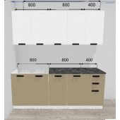 Кухня Призма 2,0 МДФ (Белый супермат/Мокко супермат/Столешница Кастилло)