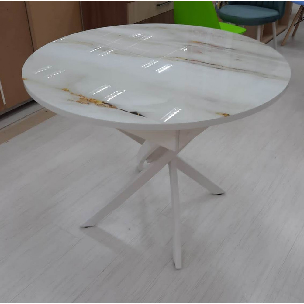 Арчи стол обеденный, фотопечать мрамор 691/опоры белые, 1000/1300*1000
